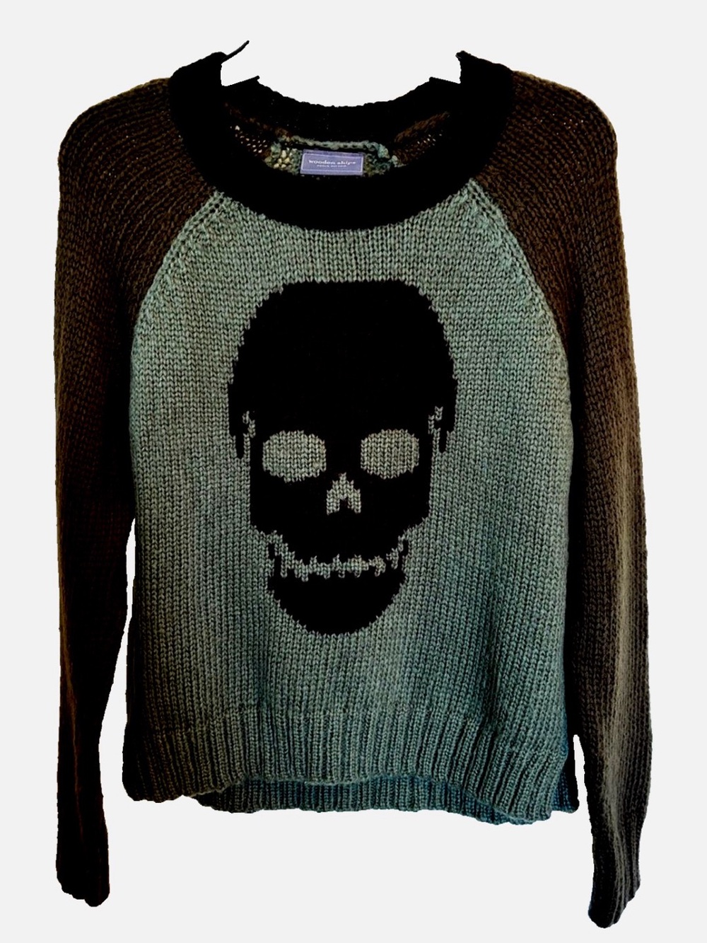 Wooden Ships Skull Sweater XS/S Green Brown Mohair Wool Halloween